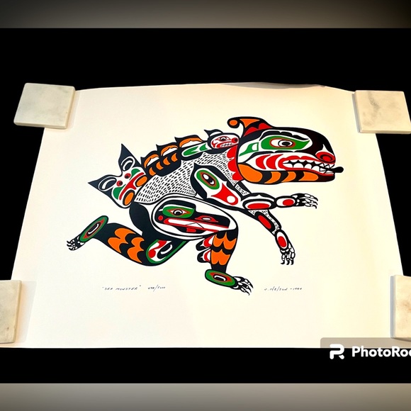 1994 John Nelson Print West Coast Art signed 25x19 Sea Monster Eagle Otter Mask - Picture 4 of 4